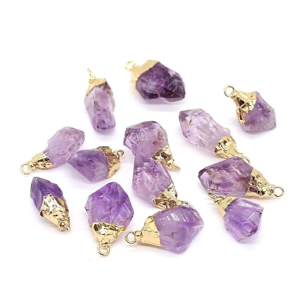 1231 7 Pcs Natural Amethyst Stone Pendants Irregular Healing Purple Crystal